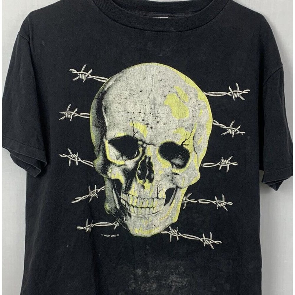 Vintage Wild Oats T Shirt Single Stitch Tee Skull Glow Dark Metal Rap Large 90s